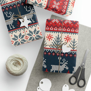 Papier Cadeau Tricot Motif Noël Reindeer Nordic