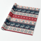 Papier Cadeau Tricot Motif Noël Reindeer Nordic (Déroulé)