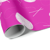Papier Cadeau Tricot rose blanc fils et aiguilles (Coin rond)