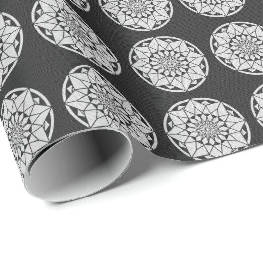 Papier Cadeau Tricot Star Mandala noir et blanc (Coin rond)
