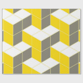 Papier Cadeau Trident cubique isométrique gris et jaune sans joi (Plat)