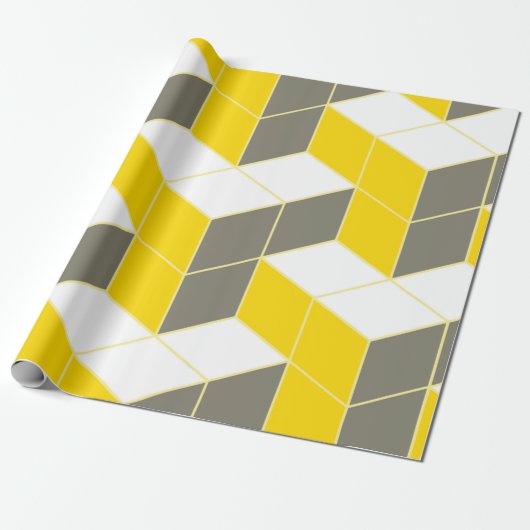 Papier Cadeau Trident cubique isométrique gris et jaune sans joi (Déroulé)