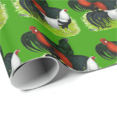 Papier Cadeau Trio de coq à longue queue (Coin rond)