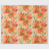 Papier Cadeau Trio de Fleurs Rouge Orange Tropical (Plat)