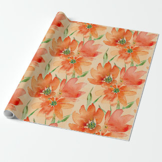 Papier Cadeau Trio de Fleurs Rouge Orange Tropical