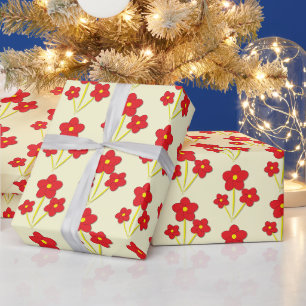 Papier Cadeau Trio de fleurs rouges minimaliste Design