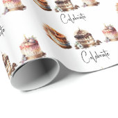 Papier Cadeau Trio de gâteaux de fête (Coin rond)