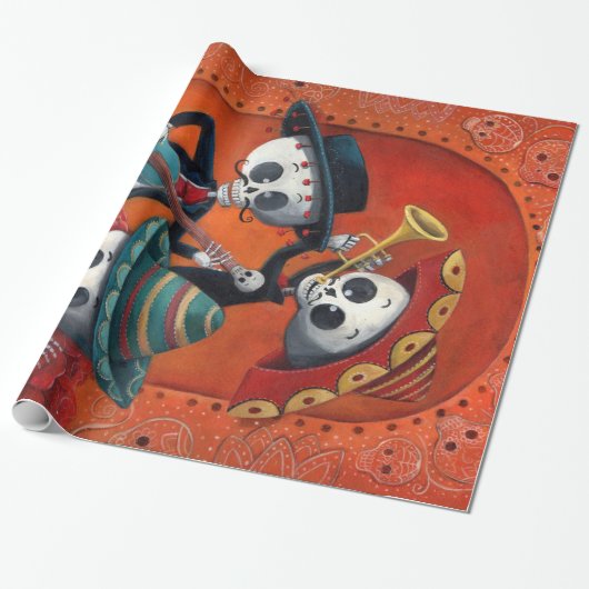 Papier Cadeau Trio de mariachi de Dia de Los Muertos Skeleton (Déroulé)