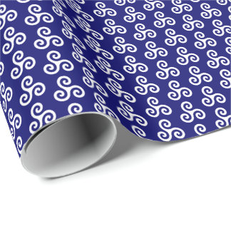 Papier Cadeau Triple spirale celtique blanche Triskele sur fond 