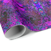 Papier Cadeau Trippy Black et Magenta Retro Liquid Swirl (Coin rond)