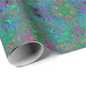Papier Cadeau Trippy Chartreuse et Blue Retro Liquid Swirl (Coin rond)