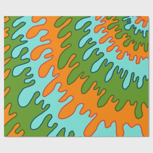 Papier Cadeau Trippy Green Orange Liquid Dripe Motif Y2K (Plat)