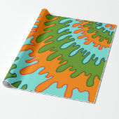 Papier Cadeau Trippy Green Orange Liquid Dripe Motif Y2K (Déroulé)