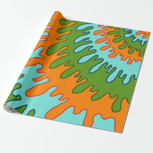Papier Cadeau Trippy Green Orange Liquid Dripe Motif Y2K (Déroulé)