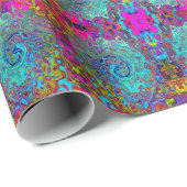 Papier Cadeau Trippy Sky Blue Abstrait Retro Liquid Swirl (Coin rond)