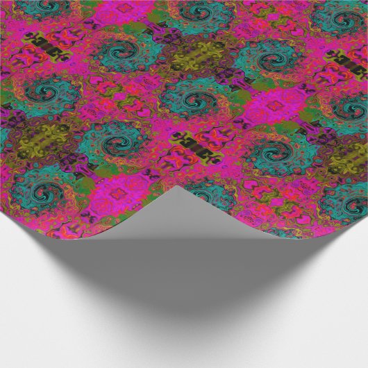Papier Cadeau Trippy Turquoise Abstrait Retro Liquid Swirl (Coin)