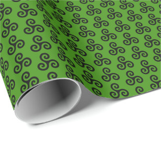 Papier Cadeau Triskele à trois spirales celtique noir sur vert