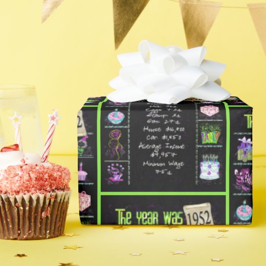 Papier Cadeau Trivia de l'année d'anniversaire 1952 (Fête d'anniversaire)