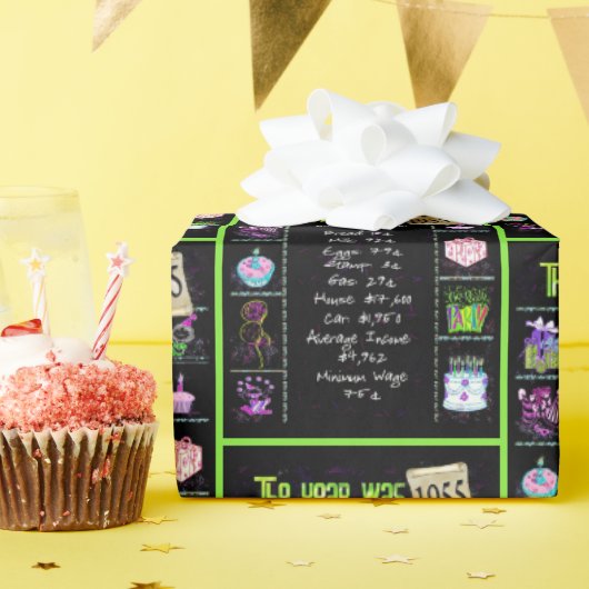 Papier Cadeau Trivia de l'année d'anniversaire 1955 (Fête d'anniversaire)