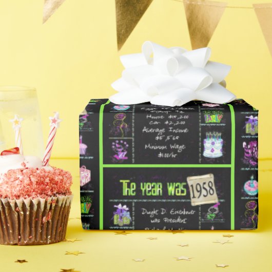 Papier Cadeau Trivia de l'année d'anniversaire 1958 (Fête d'anniversaire)