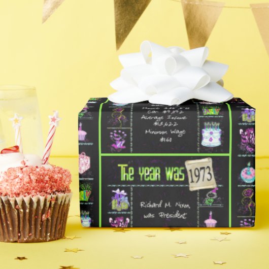 Papier Cadeau Trivia de l'année d'anniversaire 1973 (Fête d'anniversaire)