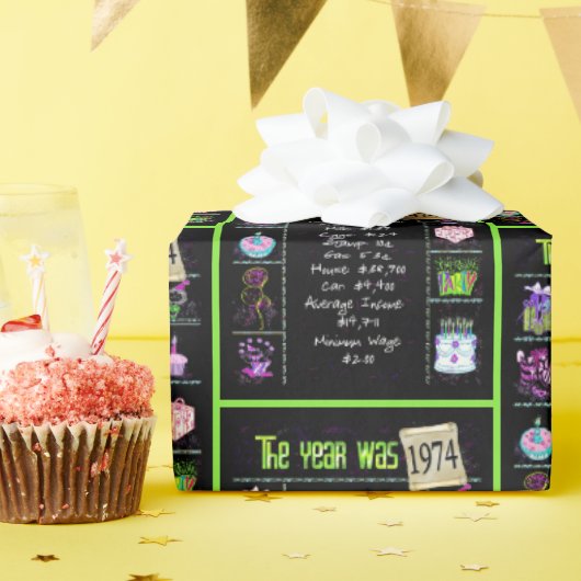 Papier Cadeau Trivia de l'année d'anniversaire 1974 (Fête d'anniversaire)