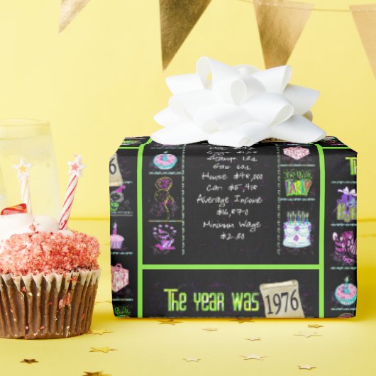 Papier Cadeau Trivia de l'année d'anniversaire 1976 (Fête d'anniversaire)