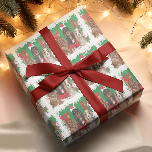 Papier Cadeau Trois Cavalier King Charles Spaniels Snowflakes