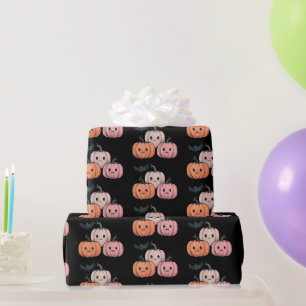 Papier Cadeau Trois citrouilles et une chauve-souris motif Hallo