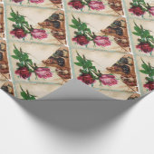 PAPIER CADEAU TROIS DOGGIES ET ROSES (Coin)