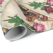 PAPIER CADEAU TROIS DOGGIES ET ROSES (Coin rond)