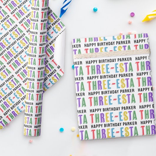 Papier Cadeau Trois esta Fiesta Colorful 3e anniversaire