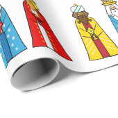 Papier Cadeau Trois hommes sages en blanc (Coin rond)