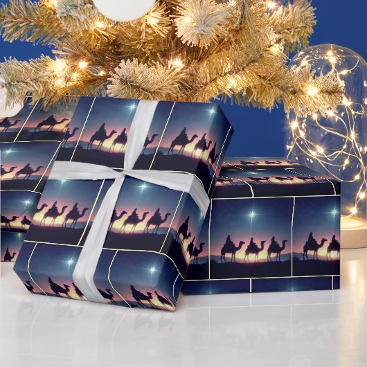 Papier Cadeau Trois hommes sages suivant une étoile (Vacances)
