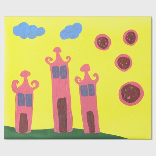 Papier Cadeau trois maisons disant ohhhh (Plat)