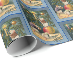 Papier Cadeau Trois mignons souris décorent l'arbre Noël