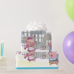 Papier Cadeau Trois petits cochons avec leurs maisons