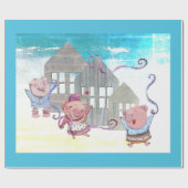 Papier Cadeau Trois petits cochons avec leurs maisons (Plat)