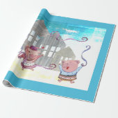 Papier Cadeau Trois petits cochons avec leurs maisons (Déroulé)