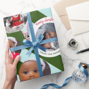 Papier Cadeau Trois photos de Noël de la bande verte personnalis
