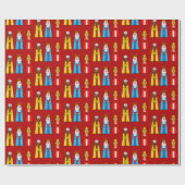 Papier Cadeau Trois rois en Noël rouge (Plat)