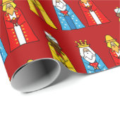 Papier Cadeau Trois rois en Noël rouge (Coin rond)