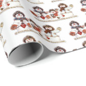 Papier Cadeau Trois Snowmen amicaux - Blanc & Rouge (Coin rond)