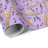 Papier Cadeau Trombone Music Notes Motif violet (Coin rond)