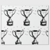 Papier Cadeau Trophée Dessiné à la Main Rétro Noir et Blanc (Plat)