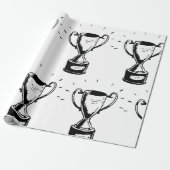Papier Cadeau Trophée Dessiné à la Main Rétro Noir et Blanc (Déroulé)