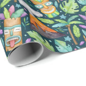 Papier Cadeau Tropical Amusement Jungle Tiki Volcano (Coin rond)