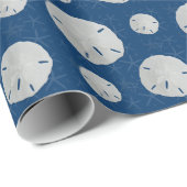 Papier cadeau tropical bleu marine Dollar de sable (Coin rond)