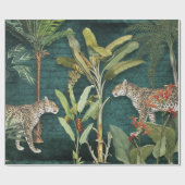 Papier Cadeau Tropical Floral Leopard Turquoise Foliage Découpag (Plat)
