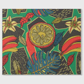 Papier Cadeau Tropical floral pattern in doodle style with fruit (Plat)